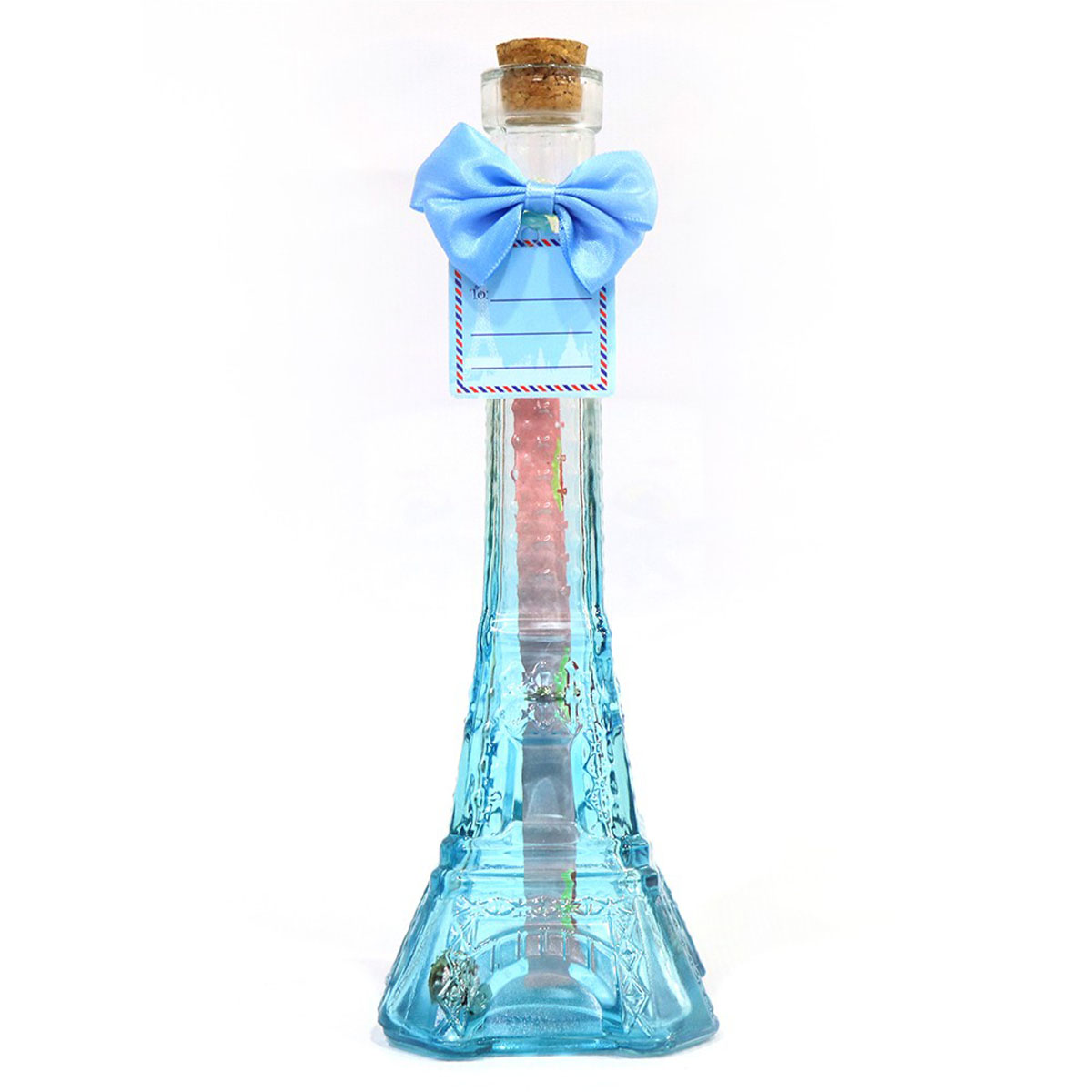 Eiffel Tower Message Glass Bottle - Blue