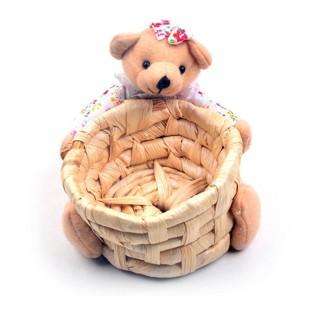 Cute Teddy Bear With Basket Pink Flowral