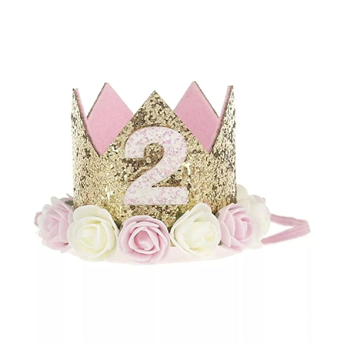 Ziory 2nd Birthday Crown Party Wear Head Band - Golden Pink