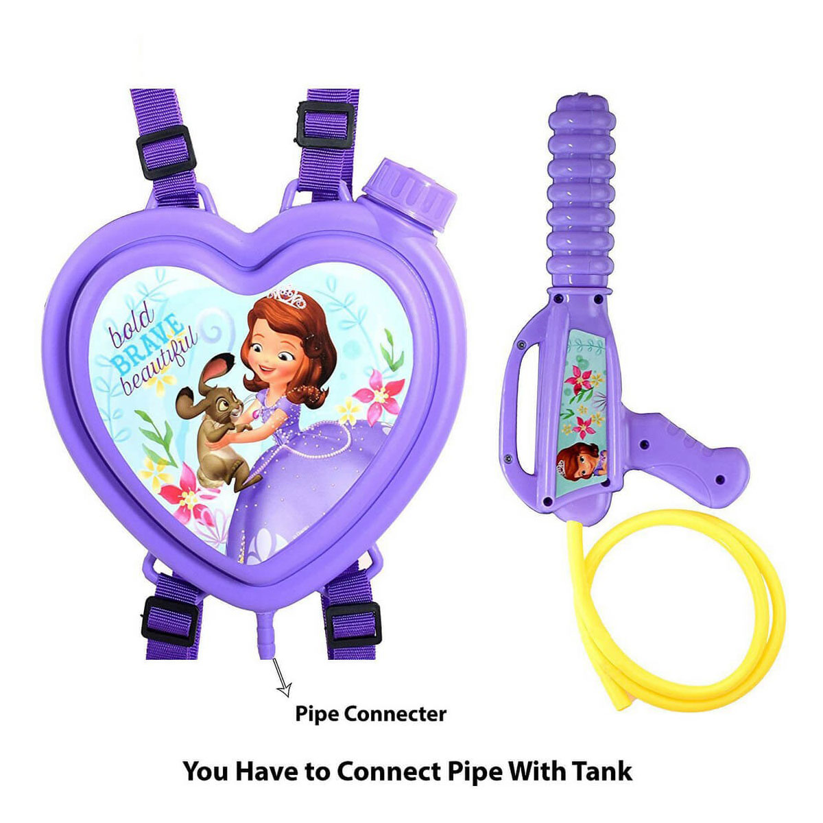 Sofia Small Heart Pressure Water Gun Pichkari with Tanki Purple
