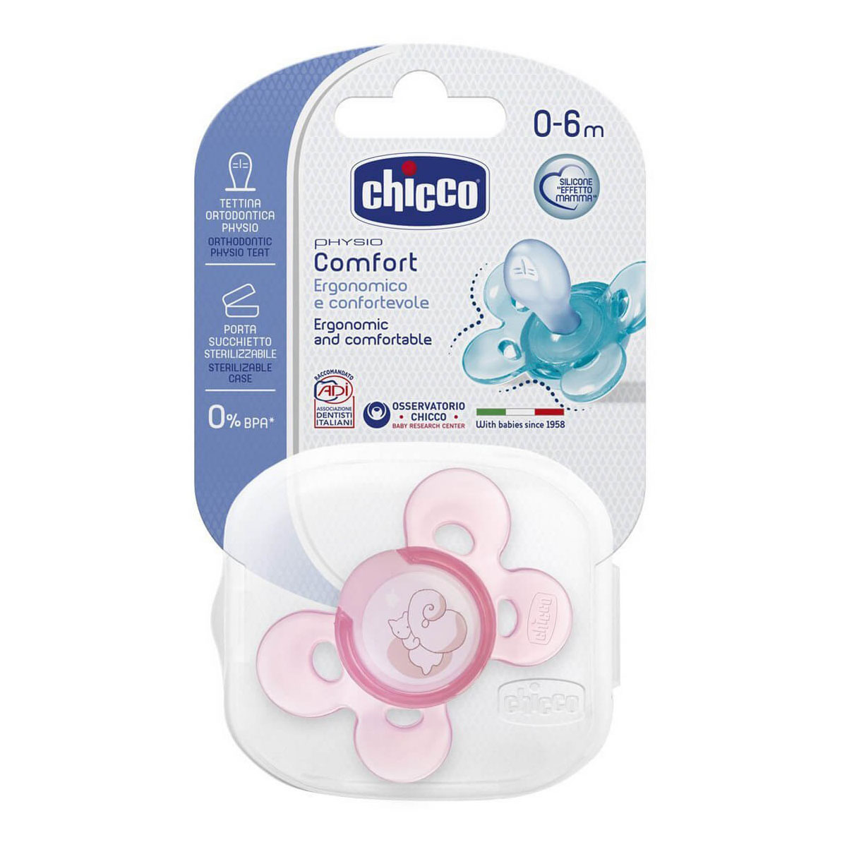 Chicco Physio Comfort Silicone Soother 0-6 M Pink