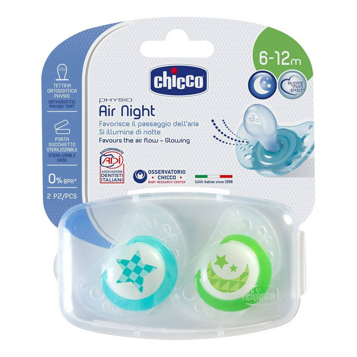 Chicco Soother PH Air Lumi Silicone 12 Months (2 Pieces)